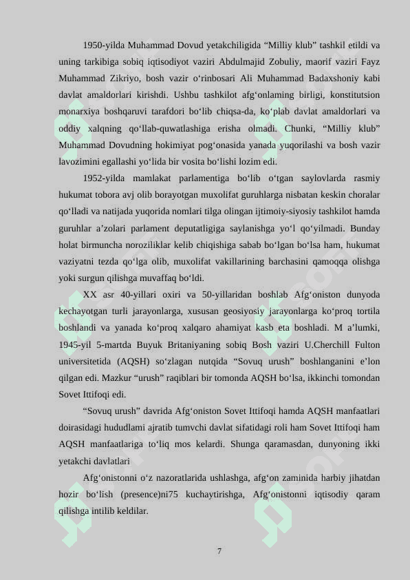 IKKINCHI JAHON URUSHIDAN KEYIN AFG‘ONISTONNING IJTIMOIY-IQTISODIY AHVOLI 7