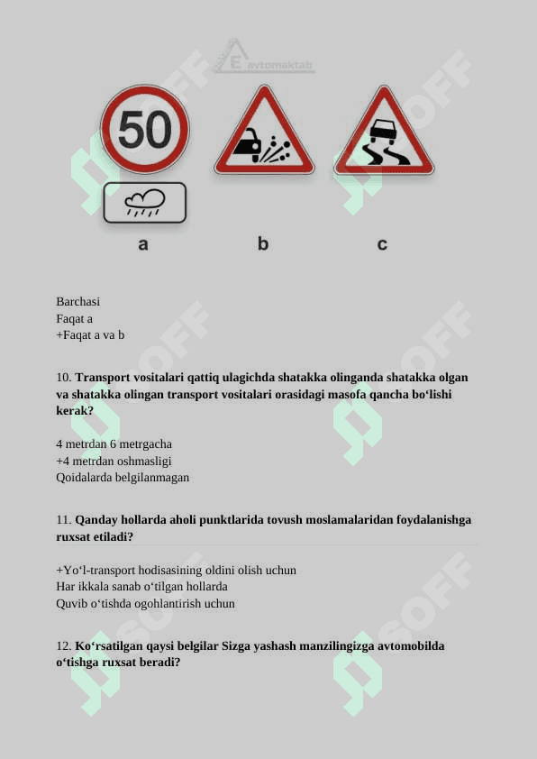 YO’L HARKATI QOIDALARI TEST AVTO TEST 5