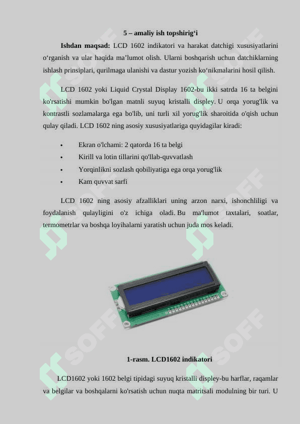 LCD 1602 indikatori va harakat datchigidan foydalanib toshiriqlarni bajarish 2