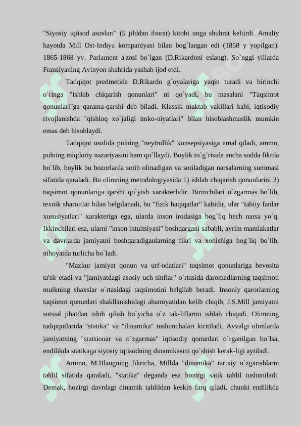 JEYMS MILL, J.MAK-KULLOX VA BOSHQALARNING IQTISODIY G’OYALARI 3