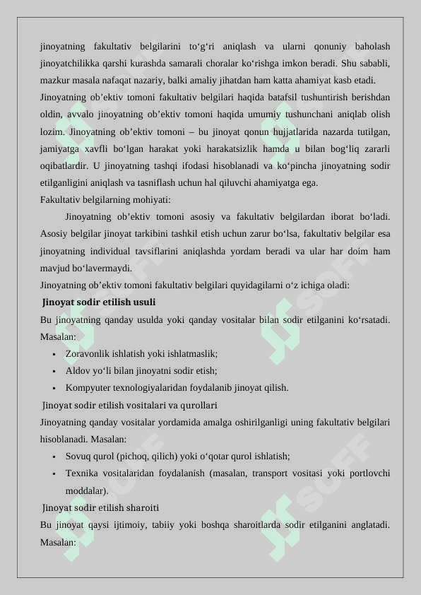 Jinoyatning ob’ektiv tomoni fakultativ belgilari 24 3
