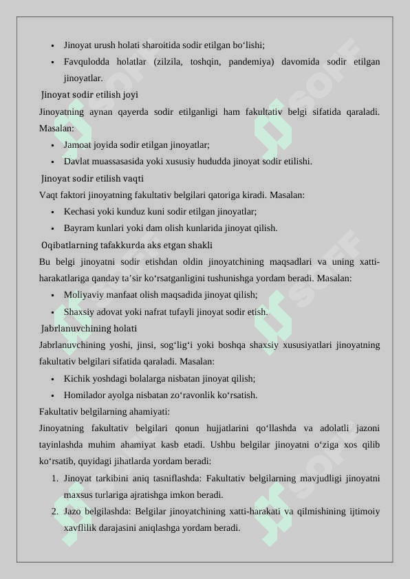 Jinoyatning ob’ektiv tomoni fakultativ belgilari 24 4