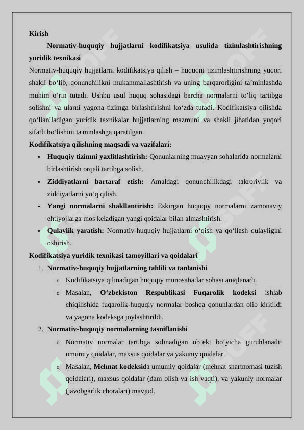 Normativ-huquqiy hujjatlarning  kodifikatsiya usulida tizimlashtirishning   yuridik texnikasi 24 2