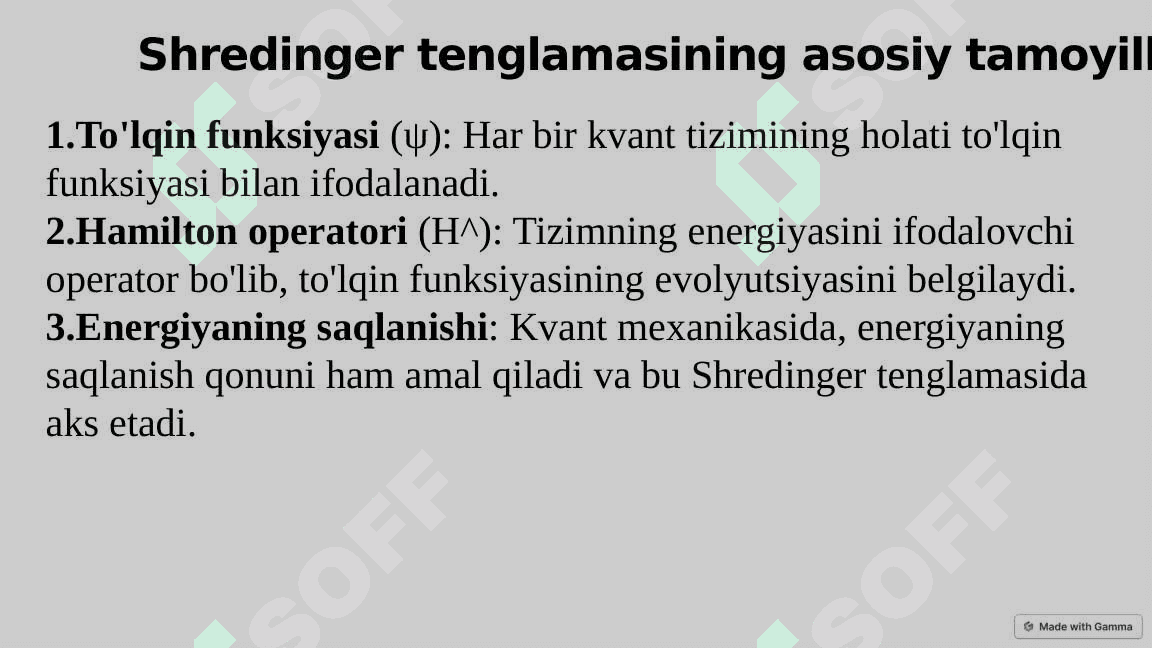 Shredinger telnglamasini turli tasavvurlarda berilishi. 2