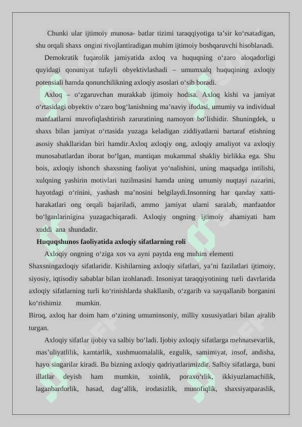 Adolat, kasbga sadoqat, mas’uliyat va halollik - huquqshunos kasbining muhim talablari. Manfaatlar to’qnashuvi va yuridik faoliyatda unga yo’l qo’yib bo’lmasligi 3