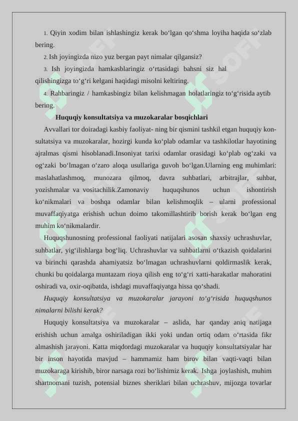 Nizoni hal qila olish ko’nikmasi. Huquqiy konsultatsiya va muzokaralar bosqichlari 24 6