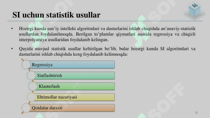 Mashinali o’qitishga kirish. Mashinali o’qitish turlari 8