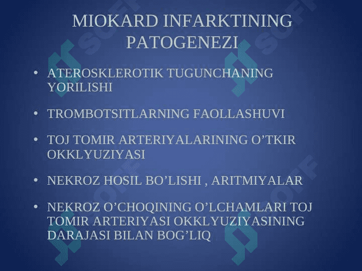 Miokardit va miokardiodistrofiyalarni etiologiyasi, patogenezi va davolash usullari. Miokardit va miokardiodistrofiyalarni davolashda qoMlaniladigan dori vositalarning farmakodinamikasi 5