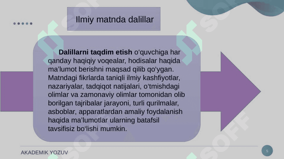 ILMIY MATNDA DALILLAR VA XULOSALARNING BERILISHI. 5