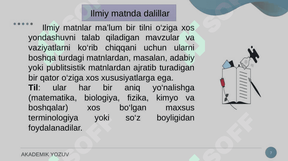ILMIY MATNDA DALILLAR VA XULOSALARNING BERILISHI. 7