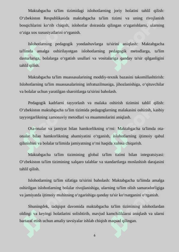O'zbekiston Respublikasida zamonaviy maktabgacha ta'lim tizimidagi islohotlar (KURS ISHI) 6