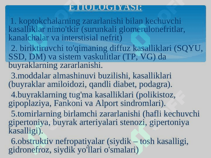 SOMATONEVROLOGIK SINDROMLAR (JIGAR, BUYRAK VA O’PKA KASALIKLAR) 6