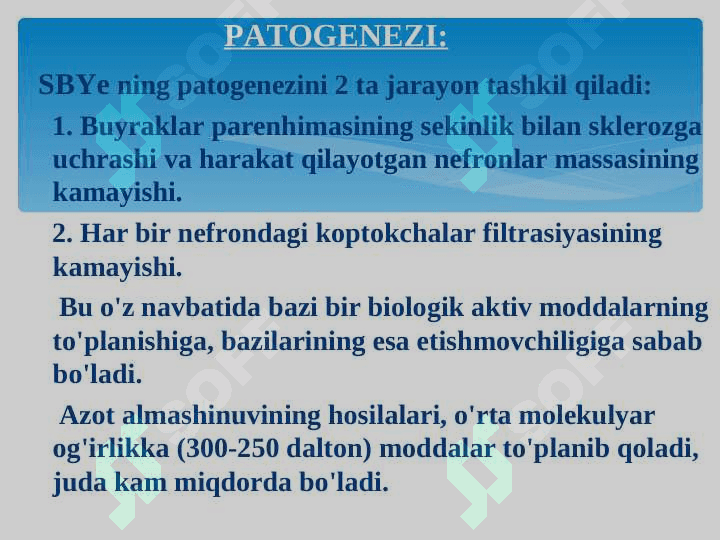 SOMATONEVROLOGIK SINDROMLAR (JIGAR, BUYRAK VA O’PKA KASALIKLAR) 8