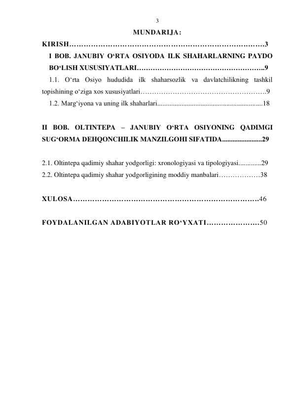 O'rta Osiyoda birinchi shahar aholi punktlari va davlatchilik