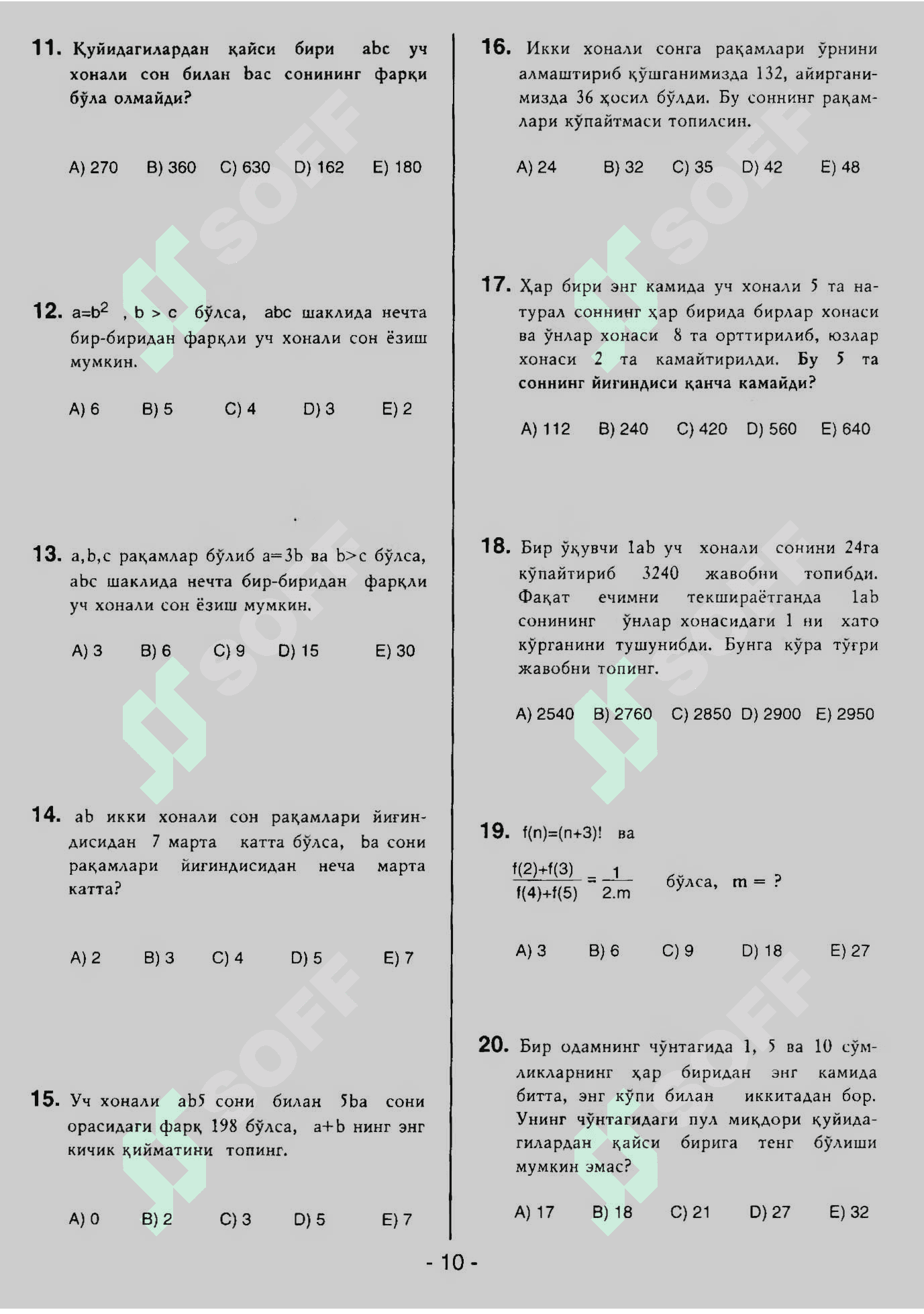 Matematikadan mavzulashtirilga testlar 6
