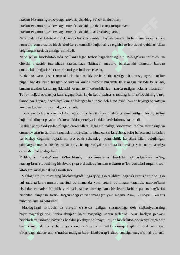 Naqd pulsiz hisob-kitoblarni tashkil qilish qoidalari doc. 6