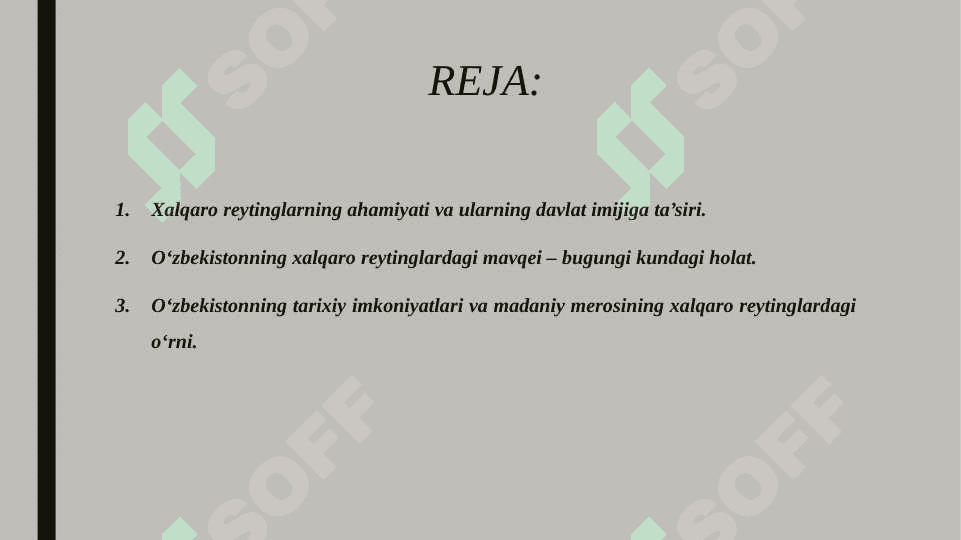 O'zbekistonni halqaro reytinglardagi ko'rsatgichlarini ko'tarishning tarixiy va siyosiy ahamiyati 2