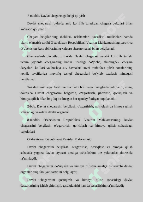 O'ZBEKISTON RESPUBLIKASI CHEGARASI VA DAXLSIZLIGI 8