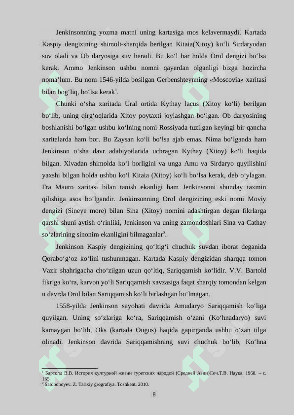 ROSSIYA IMPERIYASI DAVRIDA O‘RTA OSIYO TARIXIGA OID KARTOGRAFIK TADQIQOTLAR 8