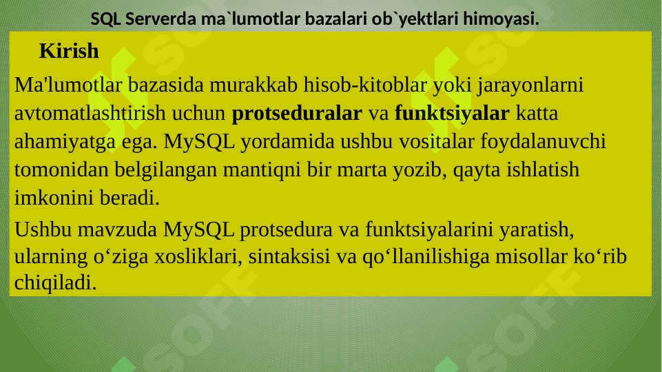 MySQLda  Protsedura va Funktsiyalar yaratish 3