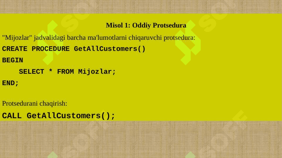 MySQLda  Protsedura va Funktsiyalar yaratish 7