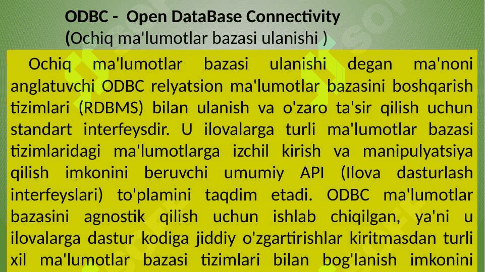 Ma’lumotlar bazasiga murojaatni tashkil etishda ODBC va C++dan foydalanish. 3