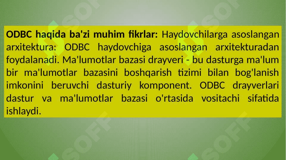 Ma’lumotlar bazasiga murojaatni tashkil etishda ODBC va C++dan foydalanish. 4
