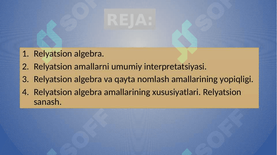 Relyatsion algebra va relyatsion hisoblash elementlari 2