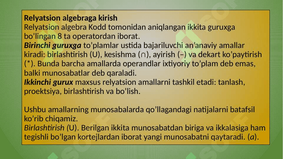 Relyatsion algebra va relyatsion hisoblash elementlari 3