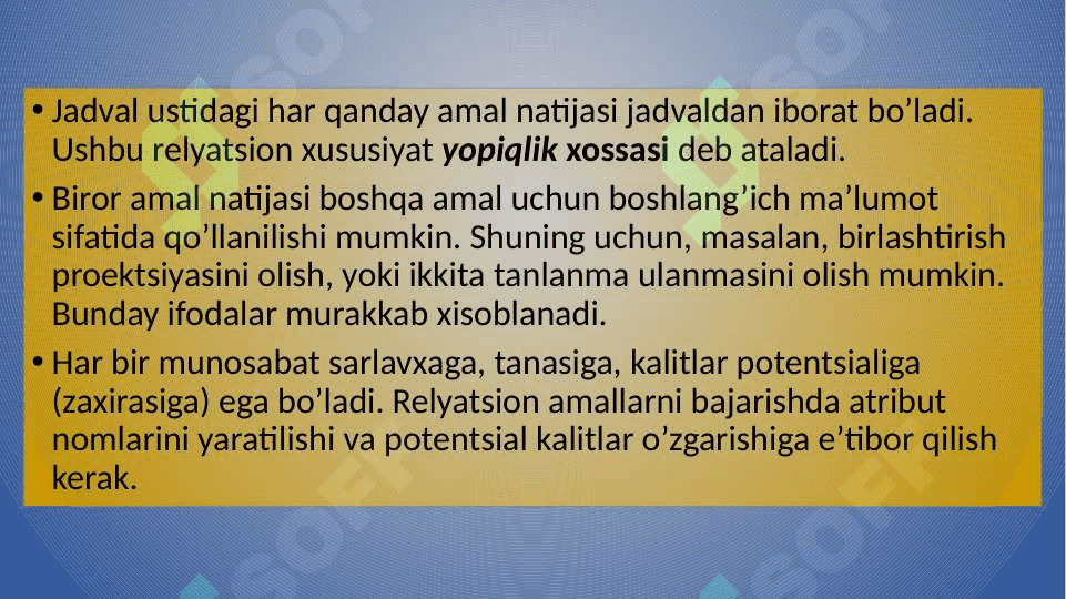 Relyatsion algebra va relyatsion hisoblash elementlari 7