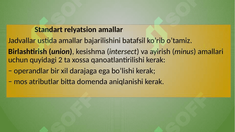 Relyatsion algebra va relyatsion hisoblash elementlari 8