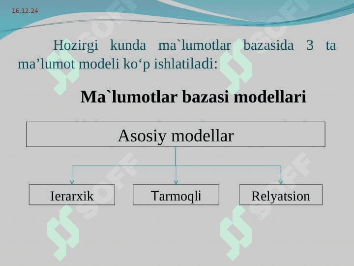 Ma’lumotlar bazasi modellari va  moxiyat - aloqa modeli 3
