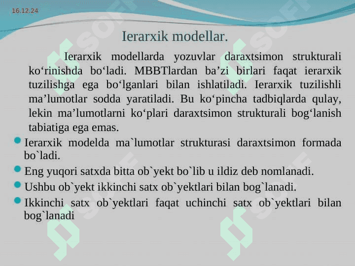 Ma’lumotlar bazasi modellari va  moxiyat - aloqa modeli 4