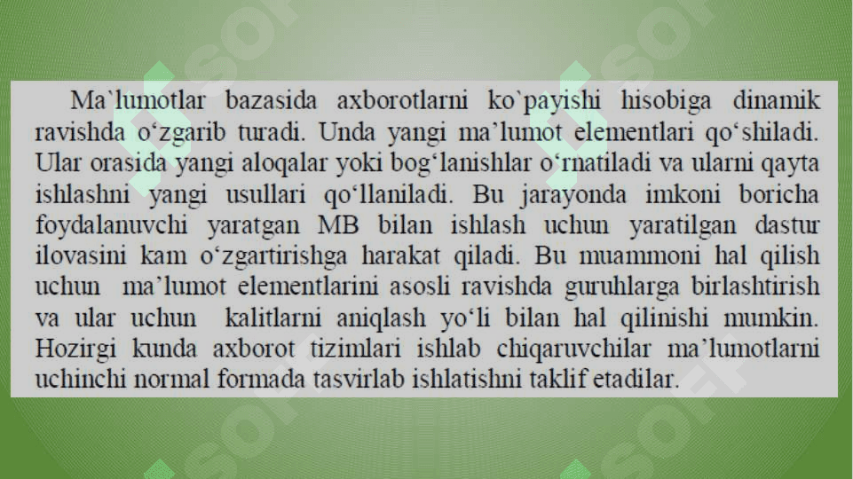 Ma’lumotlar bazasini normallashtirish: 1NF, 2NF, 3NF va Kodd normal formalari 3