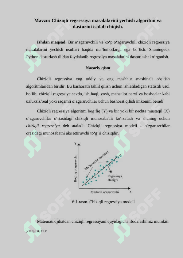 Chiziqli regressiya masalalarini yechish algoritmi va dasturini ishlab chiqish. 2