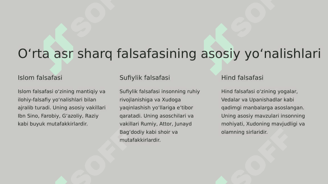 Oʻrta asr sharq falsafasi va uygʻonish davri xususiyatlari. 2