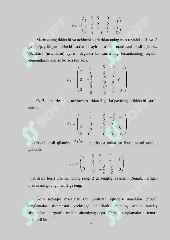 Chiziqli tenglamalar sistemasi. Gauss usuli. 7
