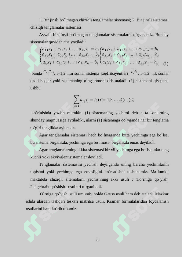 Chiziqli tenglamalar sistemasi. Gauss usuli. 8