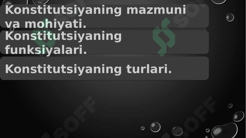 Konstitutsiya tushunchasi, mohiyati va belgilari. Konstitutsiyalarning funksiyalari va ularning turlari 2