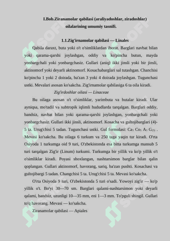 Ziranamolar qabilasi (araliyadoshlar, ziradoshlar) oilalarining umumiy tasnifi. 5