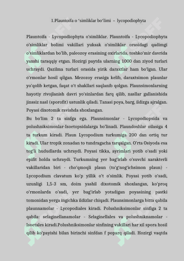 PLAUNTOIFA (lycopodiophyta) o’simliklar bo’limi evolyutsiyasi 3