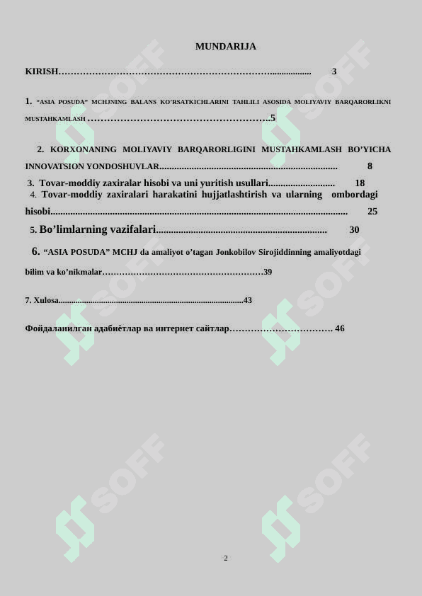 Amaliyot hisobot ASIA POSUDA” MCHJ da amaliyot 2