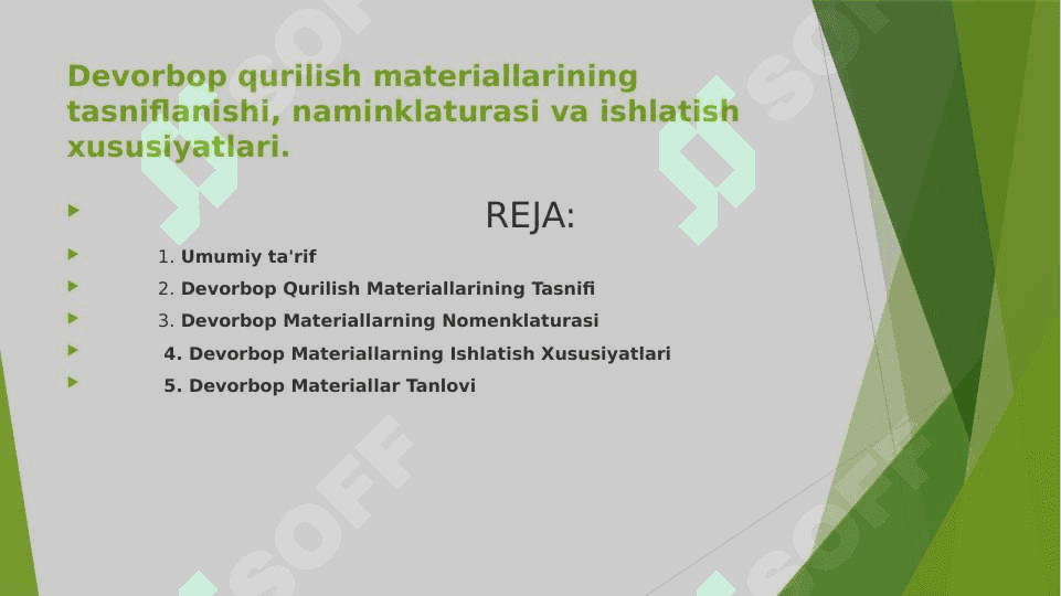 Devorbop qurilish materiallari texnologiyasi FANIDAN taqdimot 2