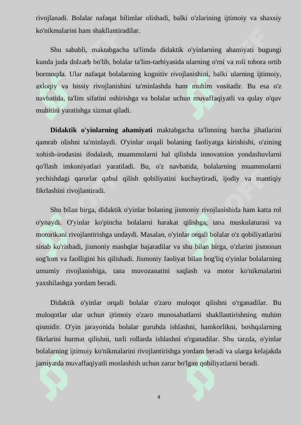MAKTABGACHA YOSHDAGI BOLALAR TA’LIM-TARBIYASIDA DIDAKTIK O‘YINLARNING AHAMIYATI (kurs ishi) 4