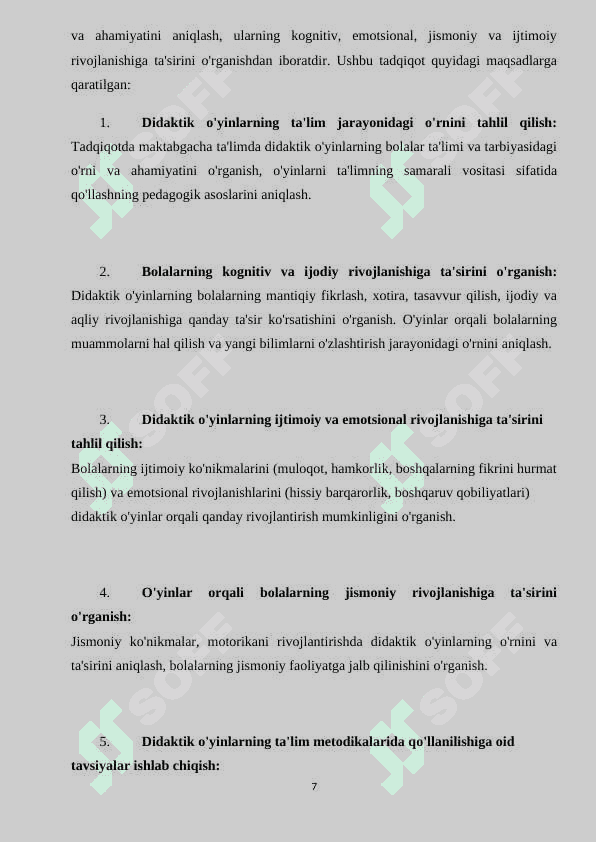 MAKTABGACHA YOSHDAGI BOLALAR TA’LIM-TARBIYASIDA DIDAKTIK O‘YINLARNING AHAMIYATI (kurs ishi) 7