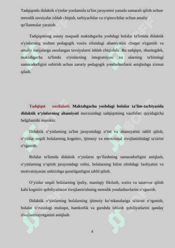 MAKTABGACHA YOSHDAGI BOLALAR TA’LIM-TARBIYASIDA DIDAKTIK O‘YINLARNING AHAMIYATI (kurs ishi) 8