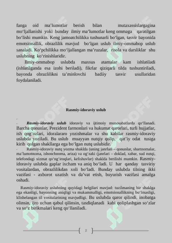 ILMIY USLUB VA RASMIY-IDORAVIY USLUBLARNING LEKSIK-GRAMMATIK XUSUIYATLARI 2
