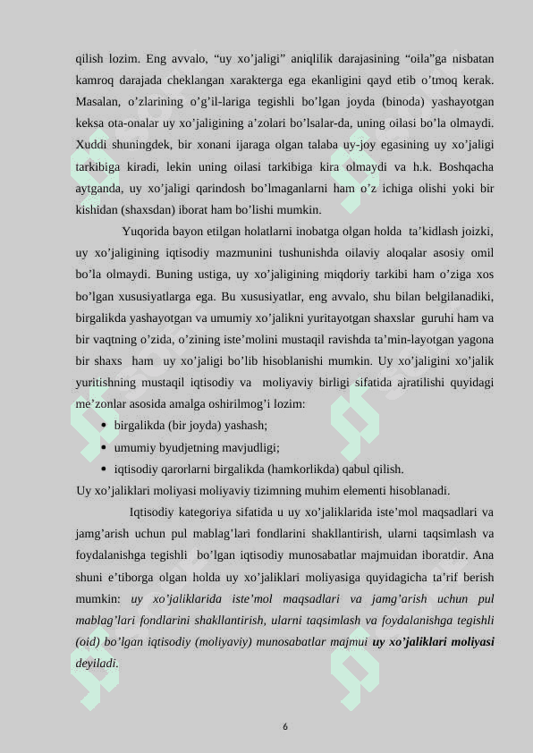 Uy xo'jaliklarining O'zbekiston yalpi ichki mahsulotiga qo'shgan hissasini makroiqtisodiy tahlil qilish 6