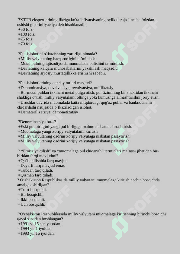 Bank ishi testlar javoblari bilan 5