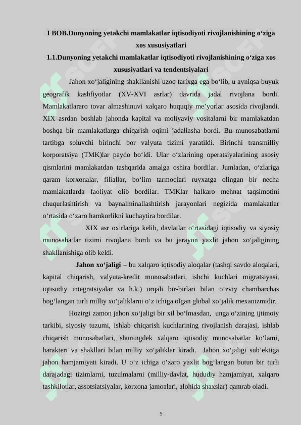 Dunyoning yetakchi mamlakatlari iqtisodiyotining qiyosiy tavsifida yalpi ichki mahsulot tarkibidagi tendentsiyalar 5